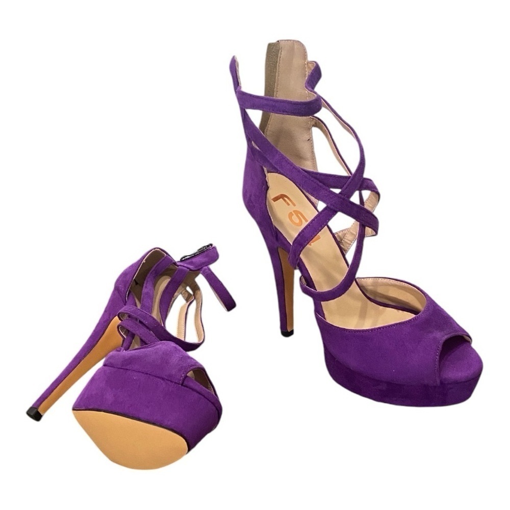F5J Bright Purple Platform Strappy Heels | Size 7